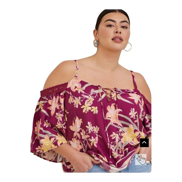 Torrid Challis Crochet Trim Cold Lace-Up Shoulder Size 5X for Women's - Picture 2 of 10